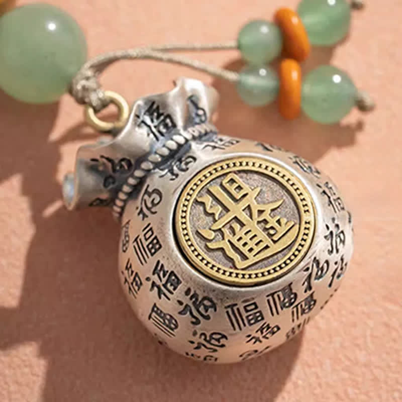 Buddha Stones Copper Fu Character Hand-Woven Blessing Bag Beaded Keychains - image 8