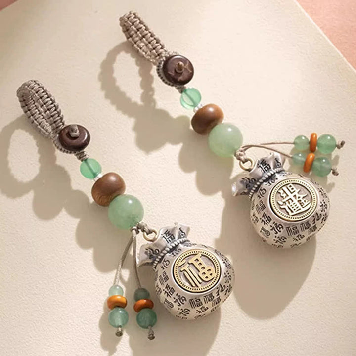 Buddha Stones Copper Fu Character Hand-Woven Blessing Bag Beaded Keychains - image 10