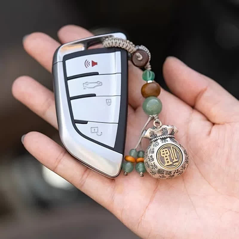 Buddha Stones Copper Fu Character Hand-Woven Blessing Bag Beaded Keychains - image 1
