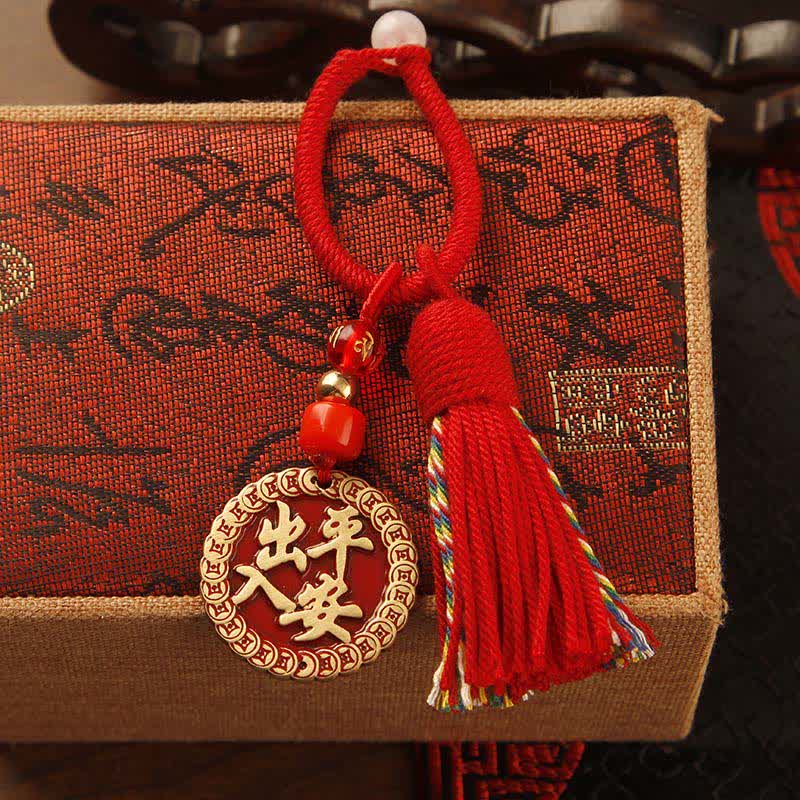 Buddha Stones Brass Hand-Woven Red String Fu Character Blessing Tassel Keychains - Safe Plaque Red Tassel - image 12