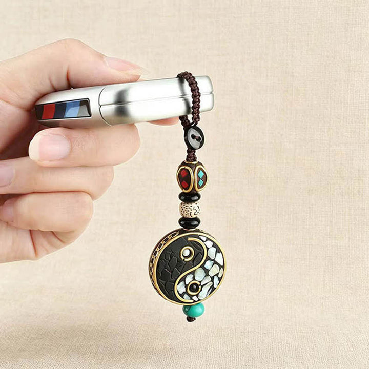 Buddha Stones Wenge Wood Yin Yang Pendant Harmony Keychains - image 2