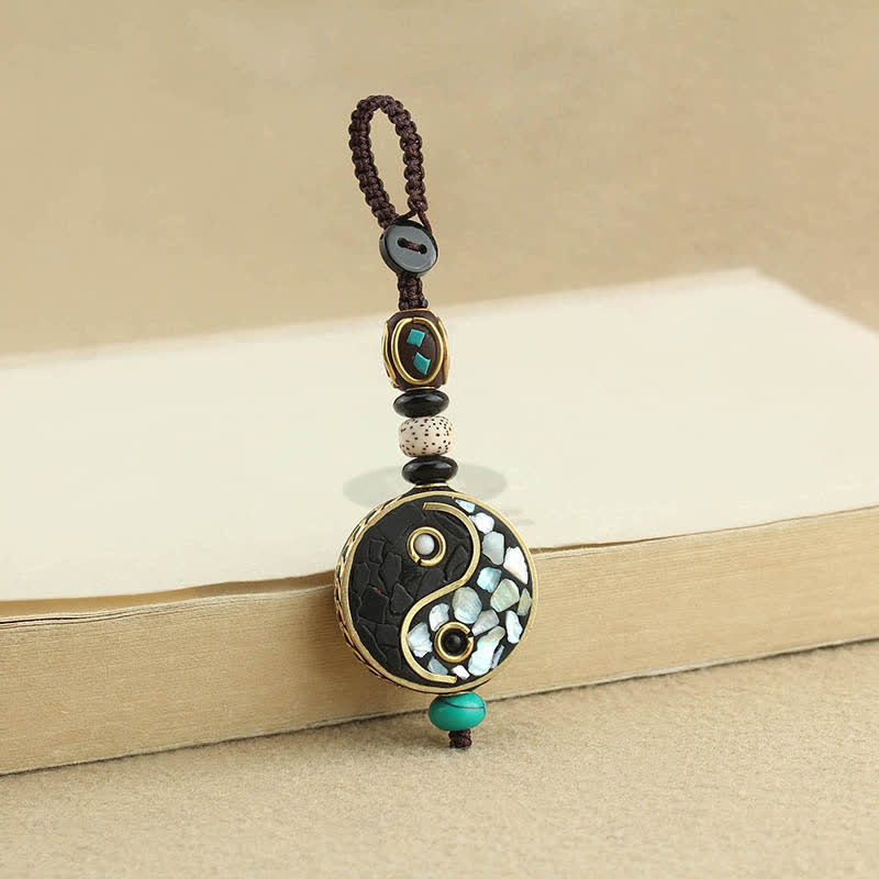 Buddha Stones Wenge Wood Yin Yang Pendant Harmony Keychains - image 1