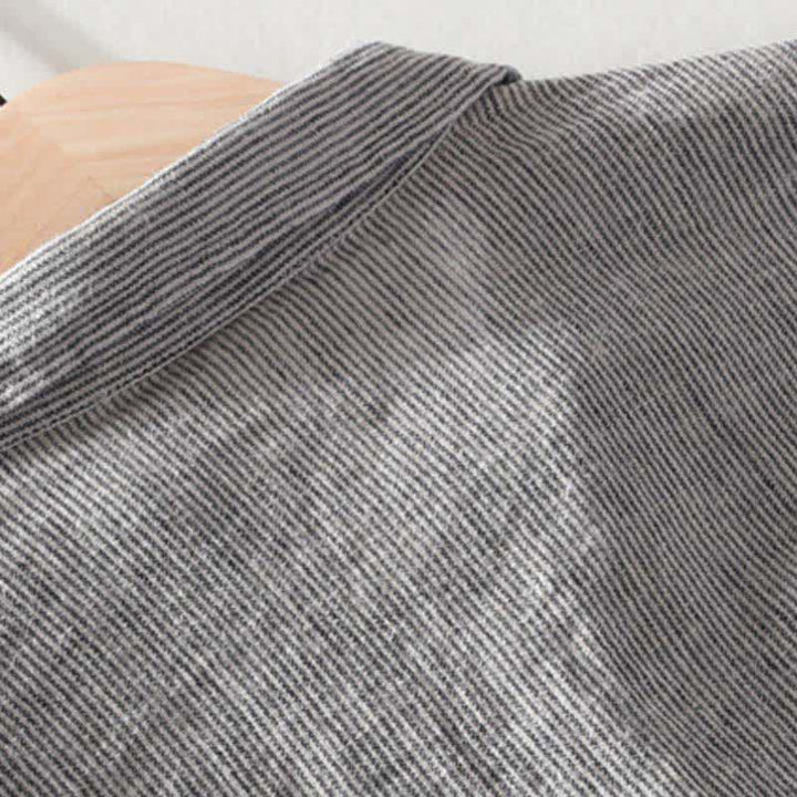 Buddha Stones Summer Casual Solid Striped Linen Men's Short Sleeve Shirts With Patch Pocket - image 11
