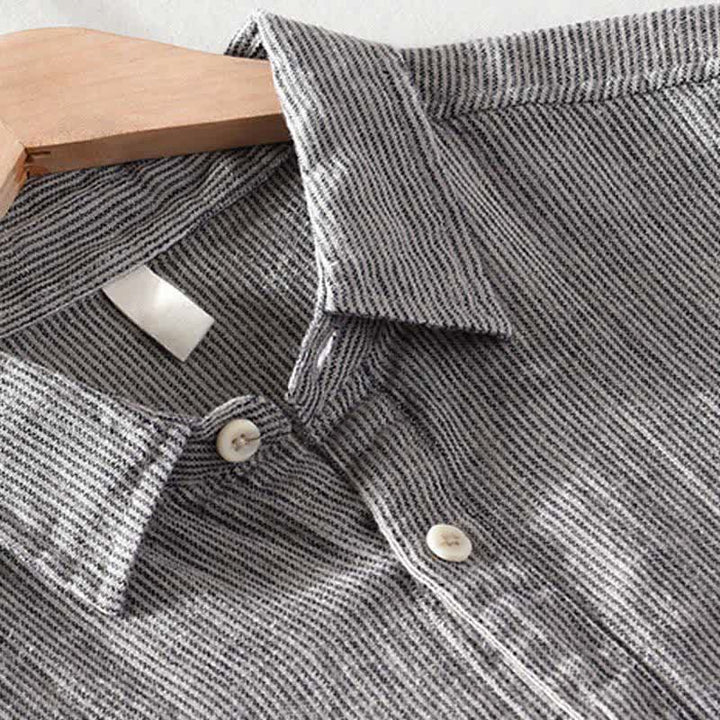 Buddha Stones Summer Casual Solid Striped Linen Men's Short Sleeve Shirts With Patch Pocket - image 10