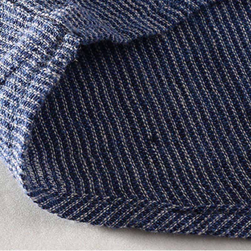 Buddha Stones Summer Casual Solid Striped Linen Men's Short Sleeve Shirts With Patch Pocket - image 6
