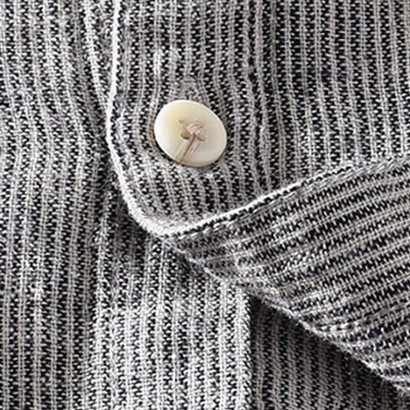 Buddha Stones Summer Casual Solid Striped Linen Men's Short Sleeve Shirts With Patch Pocket - image 14
