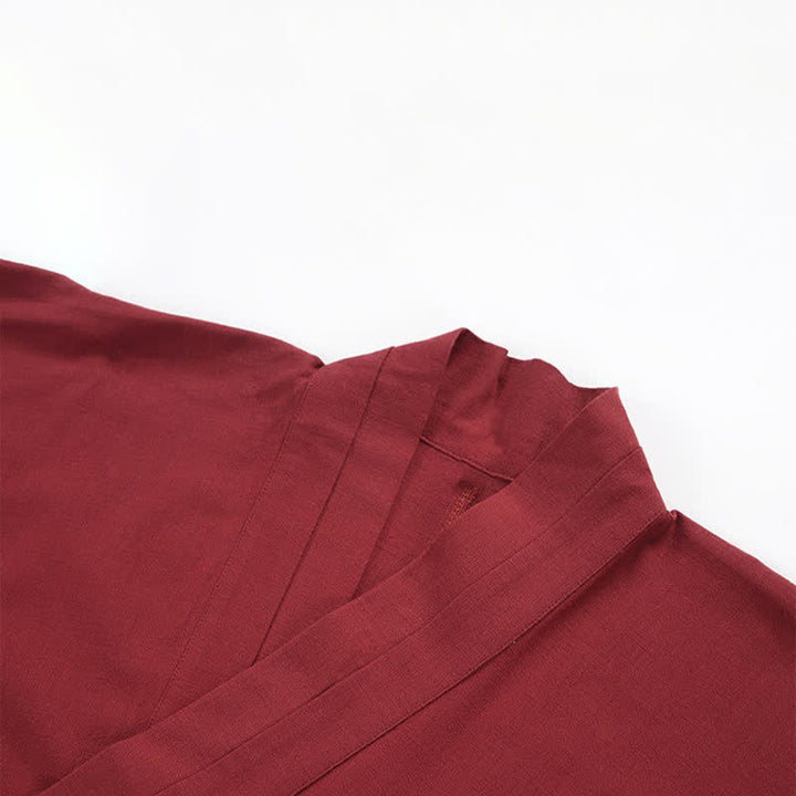 Buddha Stones Spring Summer Minimalist Drawstring Solid Cotton Linen Men's Kimono - image 2