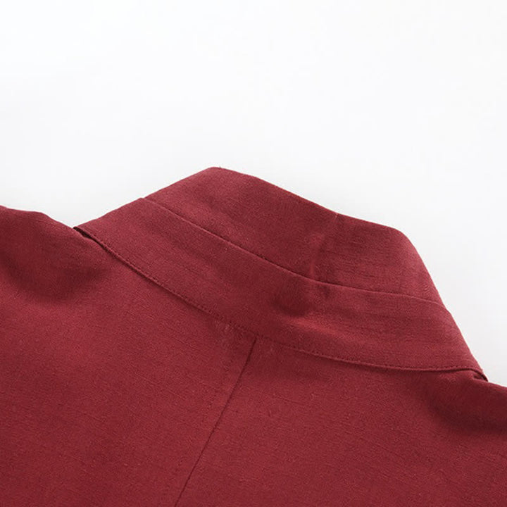Buddha Stones Spring Summer Minimalist Drawstring Solid Cotton Linen Men's Kimono - image 3