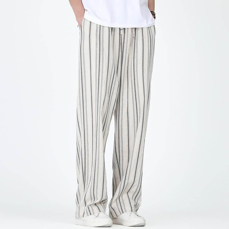 Buddha Stones Spring Summer Casual Vintage Drawstring Vertical Striped Ankle Pants Men's Straight Leg Pants With Pocket - image 11