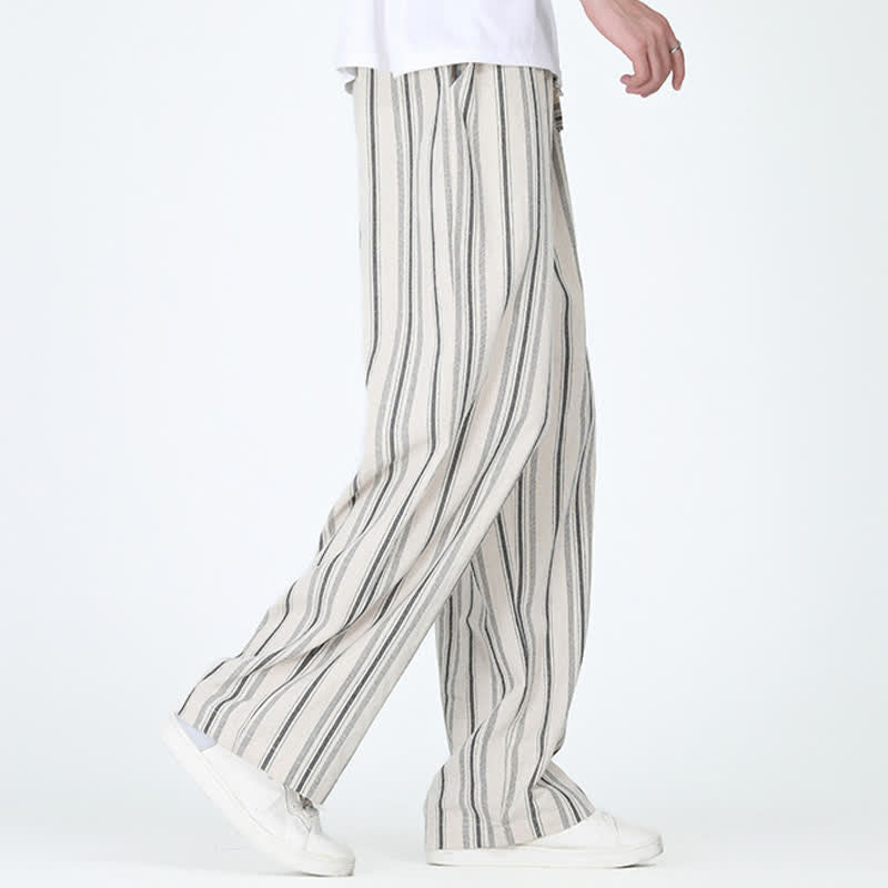 Buddha Stones Spring Summer Casual Vintage Drawstring Vertical Striped Ankle Pants Men's Straight Leg Pants With Pocket - image 12