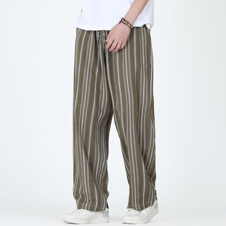 Buddha Stones Spring Summer Casual Vintage Drawstring Vertical Striped Ankle Pants Men's Straight Leg Pants With Pocket - image 5