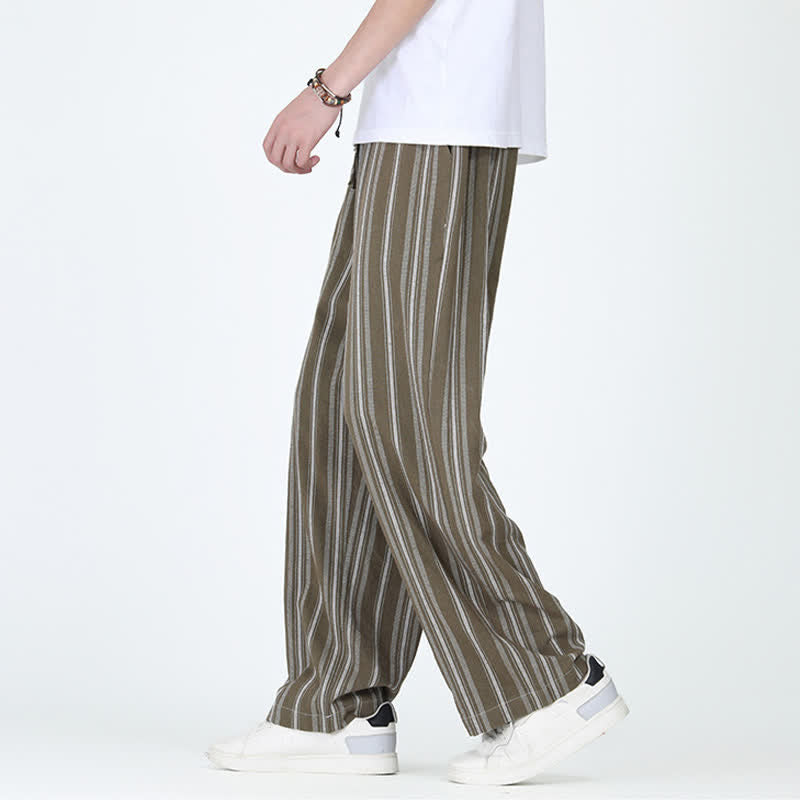 Buddha Stones Spring Summer Casual Vintage Drawstring Vertical Striped Ankle Pants Men's Straight Leg Pants With Pocket - image 2