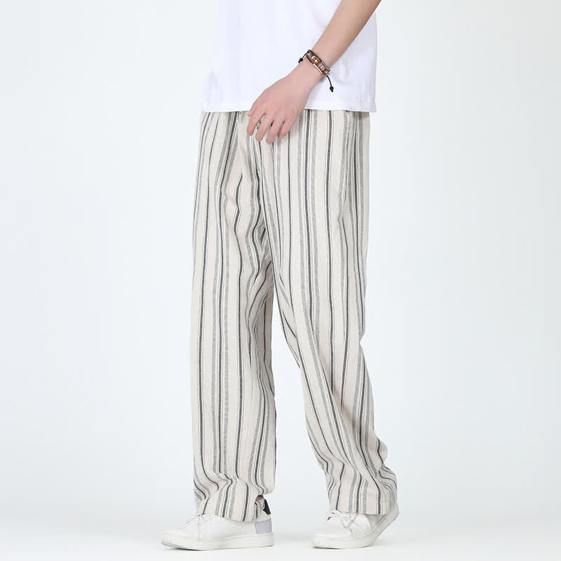 Buddha Stones Spring Summer Casual Vintage Drawstring Vertical Striped Ankle Pants Men's Straight Leg Pants With Pocket - image 14