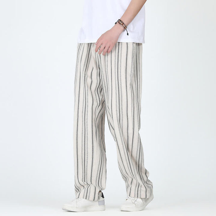 Buddha Stones Spring Summer Casual Vintage Drawstring Vertical Striped Ankle Pants Men's Straight Leg Pants With Pocket - image 14