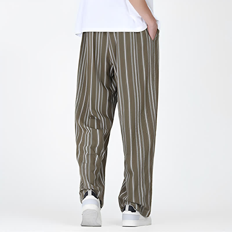 Buddha Stones Spring Summer Casual Vintage Drawstring Vertical Striped Ankle Pants Men's Straight Leg Pants With Pocket - image 4