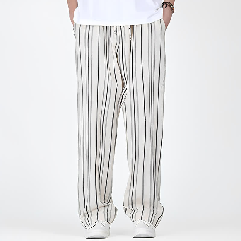 Buddha Stones Spring Summer Casual Vintage Drawstring Vertical Striped Ankle Pants Men's Straight Leg Pants With Pocket - image 15