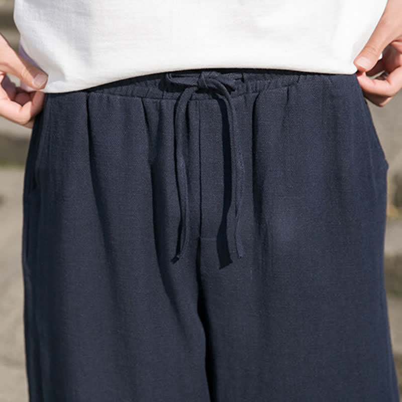 Buddha Stones Spring Summer Casual Minimalist Drawstring Solid Ramie Ankle Pants Men's Harem Pants With Pocket - image 18