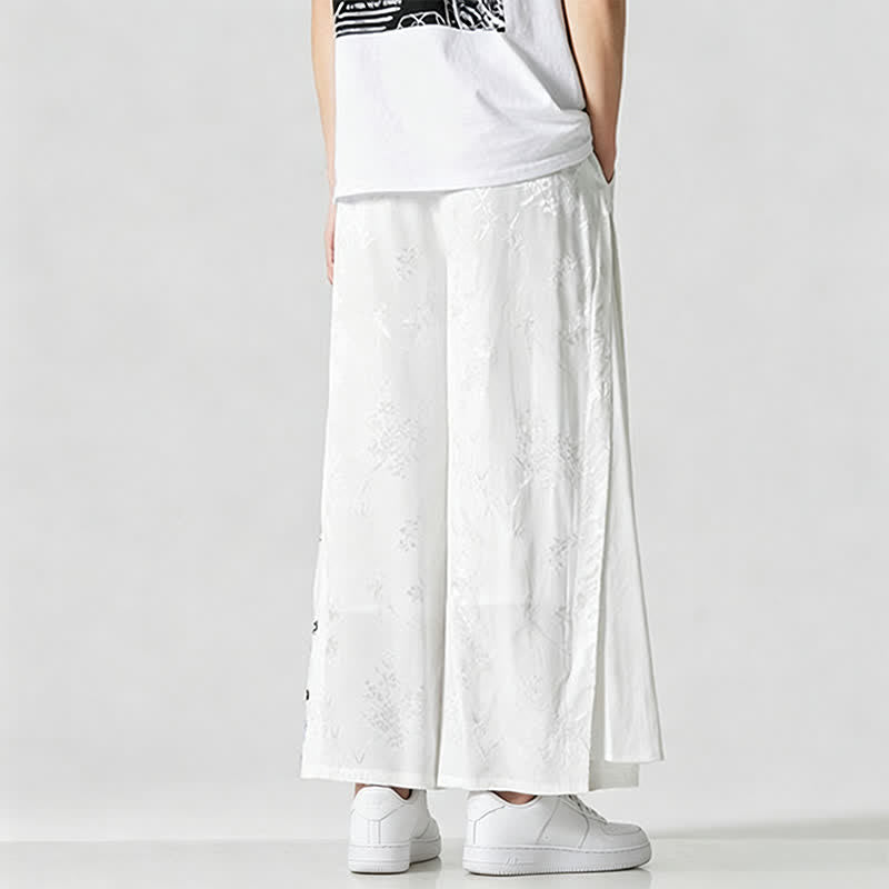 Buddha Stones Spring Summer Tang Style Drawstring Embroidery Abstract Cropped Pants Men's Wide Leg Pants With Pocket - image 15