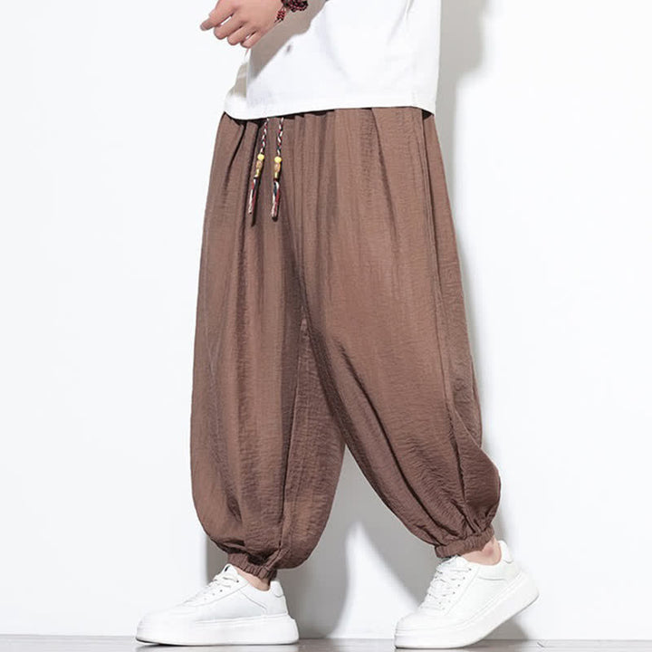Buddha Stones Summer Casual Boho Drawstring Solid Cropped Pants Men's Harem Pants With Pocket - image 20