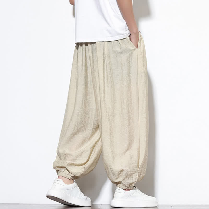 Buddha Stones Summer Casual Boho Drawstring Solid Cropped Pants Men's Harem Pants With Pocket - image 3