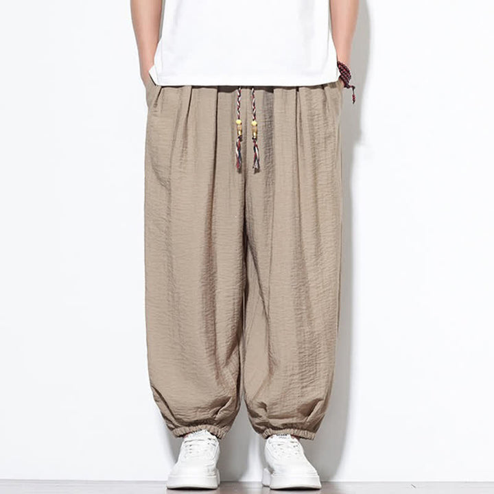 Buddha Stones Summer Casual Boho Drawstring Solid Cropped Pants Men's Harem Pants With Pocket - image 33