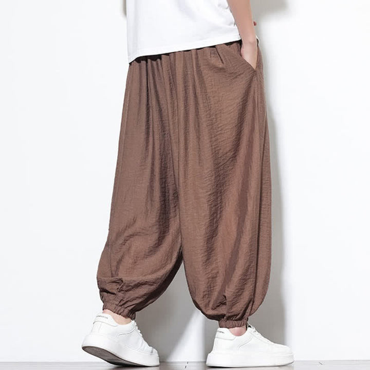 Buddha Stones Summer Casual Boho Drawstring Solid Cropped Pants Men's Harem Pants With Pocket - image 21