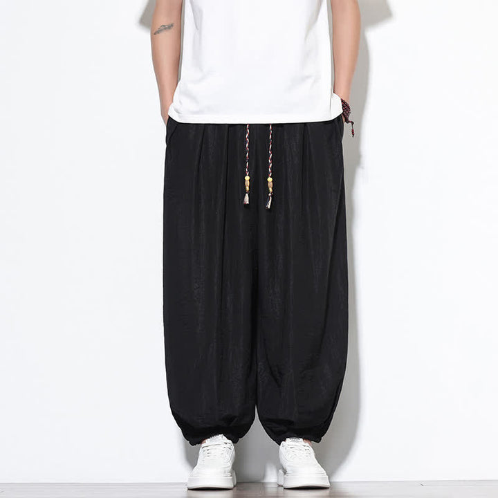 Buddha Stones Summer Casual Boho Drawstring Solid Cropped Pants Men's Harem Pants With Pocket - image 17