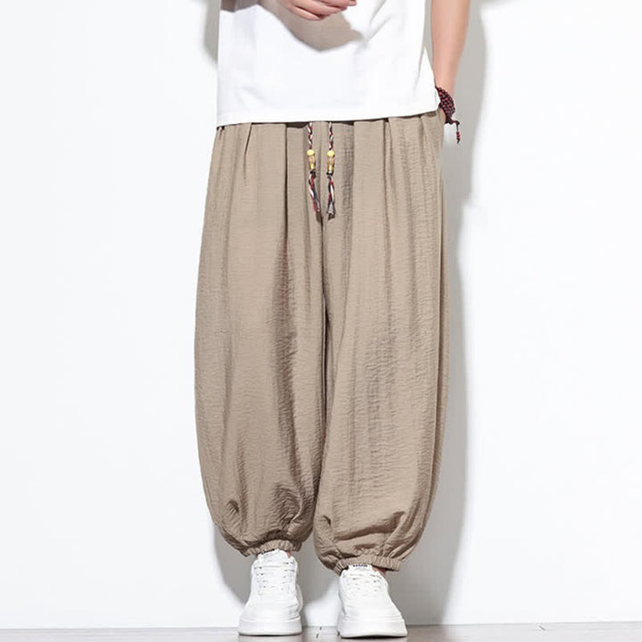 Buddha Stones Summer Casual Boho Drawstring Solid Cropped Pants Men's Harem Pants With Pocket - Tan - US/UK/AU46，EU56 (5XL) - image 26
