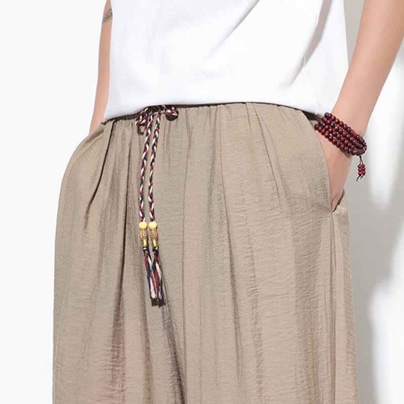 Buddha Stones Summer Casual Boho Drawstring Solid Cropped Pants Men's Harem Pants With Pocket - image 35