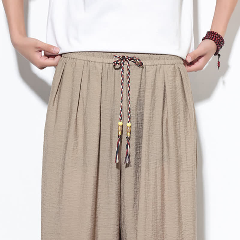 Buddha Stones Summer Casual Boho Drawstring Solid Cropped Pants Men's Harem Pants With Pocket - image 34