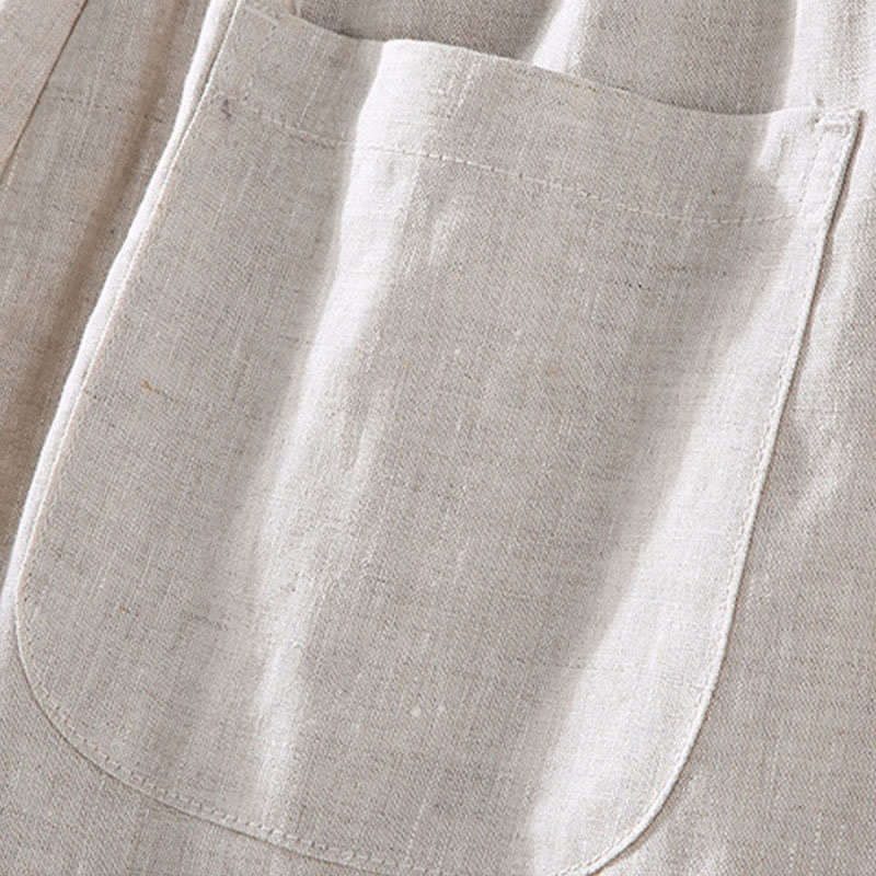 Buddha Stones 2Pcs Summer Tang Style Meditation Mandarin Collar Button-Up Solid Linen Short Sleeve Shirt Pants Men's Meditation Cloth With Pocket - image 8