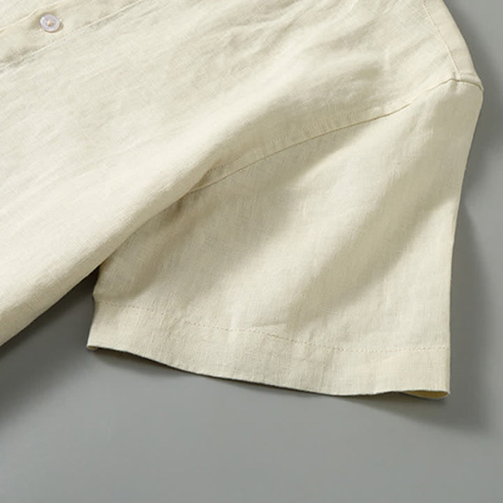 Buddha Stones 2Pcs Summer Tang Style Meditation Mandarin Collar Button-Up Solid Linen Short Sleeve Shirt Pants Men's Meditation Cloth With Pocket - image 14