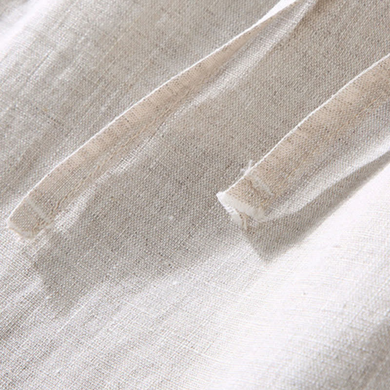 Buddha Stones 2Pcs Summer Tang Style Meditation Mandarin Collar Button-Up Solid Linen Short Sleeve Shirt Pants Men's Meditation Cloth With Pocket - image 6
