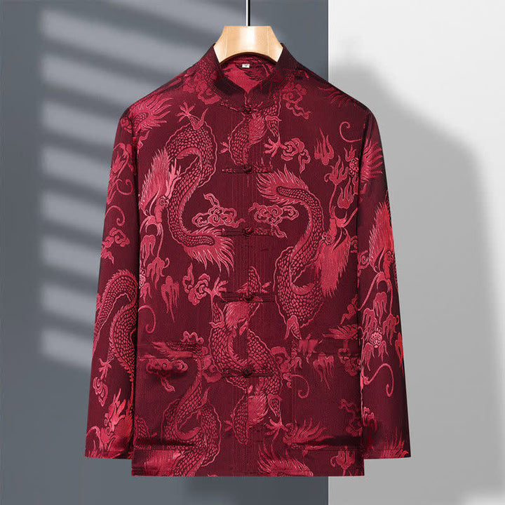 Buddha Stones 2Pcs Tang Suit Dragon Frog-Button Men's Long Sleeve Shirt Pants Clothing Set - image 5