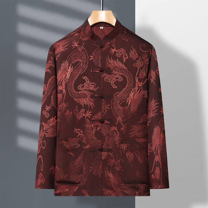 Buddha Stones 2Pcs Tang Suit Dragon Frog-Button Men's Long Sleeve Shirt Pants Clothing Set - image 17