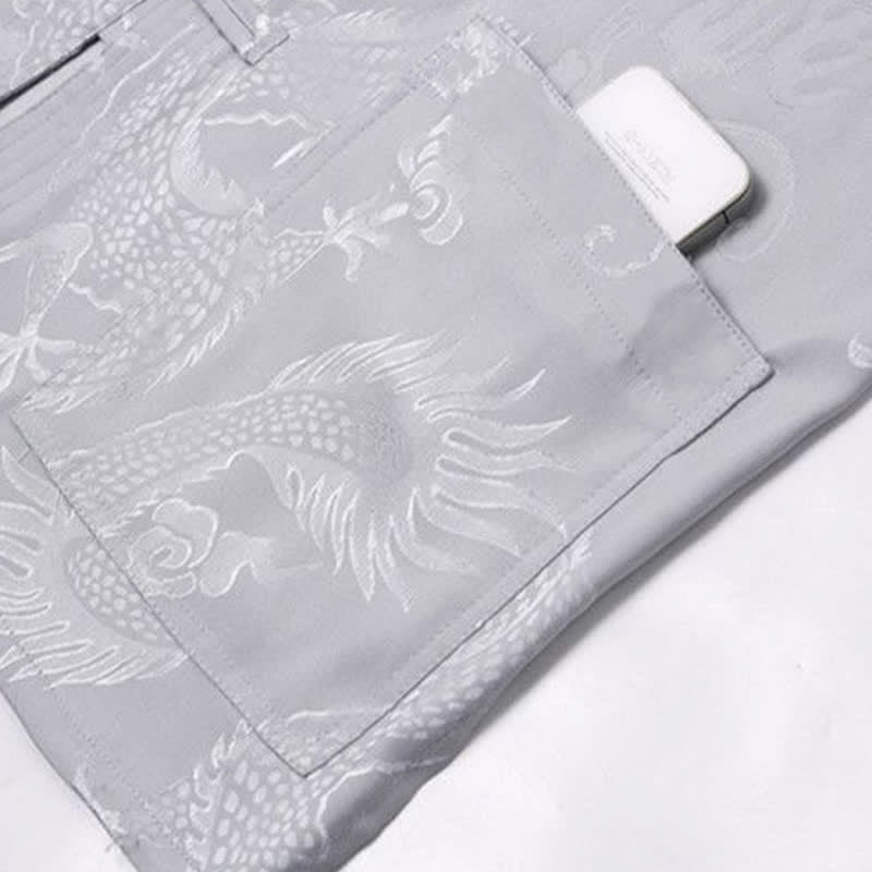 Buddha Stones 2Pcs Tang Suit Dragon Frog-Button Men's Long Sleeve Shirt Pants Clothing Set - image 12