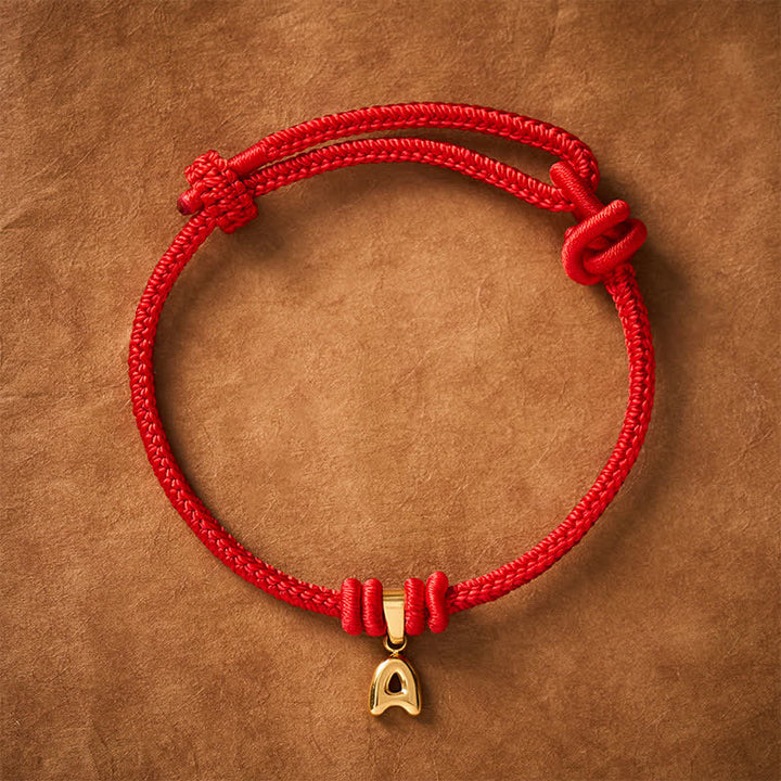 Buddha Stones Titanium Steel Letter Red String Faith Bracelet - A - 6.7–7.5 in (17–19 cm) - image 1