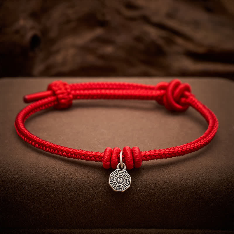 Buddha Stones 925 Sterling Silver Bagua Red String Connection Bracelet - Red String - 6.7–7.5 in (17–19 cm) - image 0