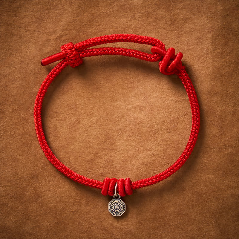 Buddha Stones 925 Sterling Silver Bagua Red String Connection Bracelet - image 1