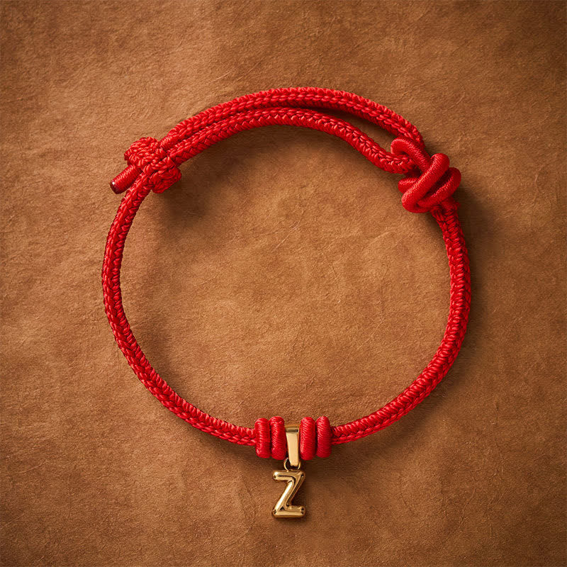 Buddha Stones Titanium Steel Letter Red String Faith Bracelet - Z - 6.7–7.5 in (17–19 cm) - image 48
