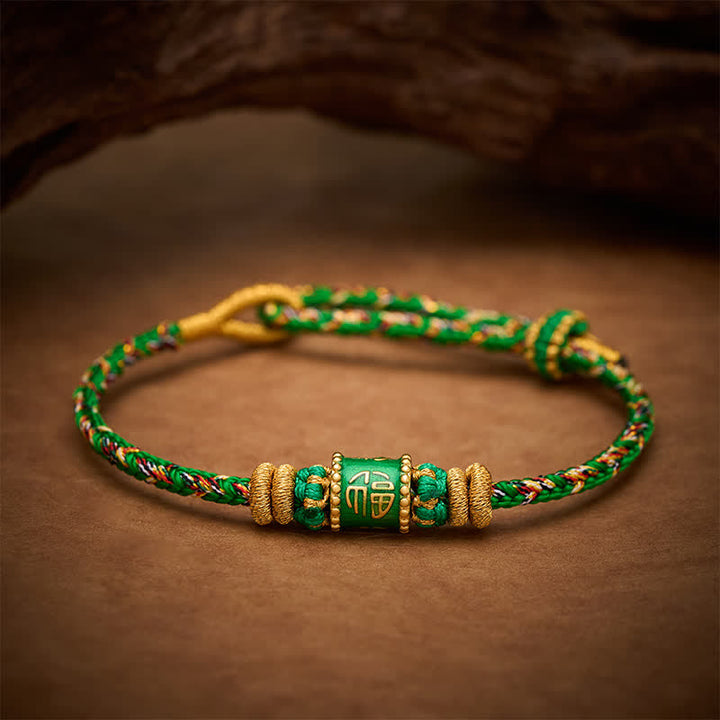 Buddha Stones Fu Character Green String Happiness Bracelet - image 2