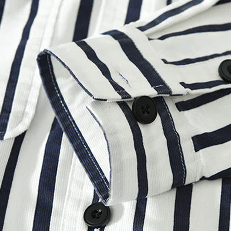Buddha Stones Spring Casual Classic Button-Up Striped Men's Long Sleeve Shirts With Pocket - image 7