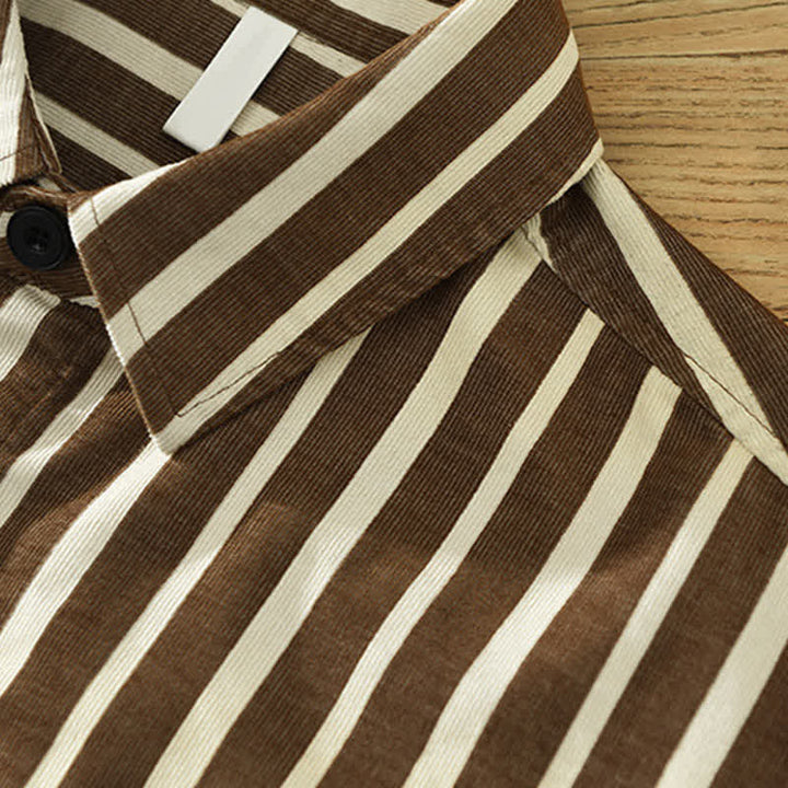 Buddha Stones Spring Casual Classic Button-Up Striped Men's Long Sleeve Shirts With Pocket - image 12