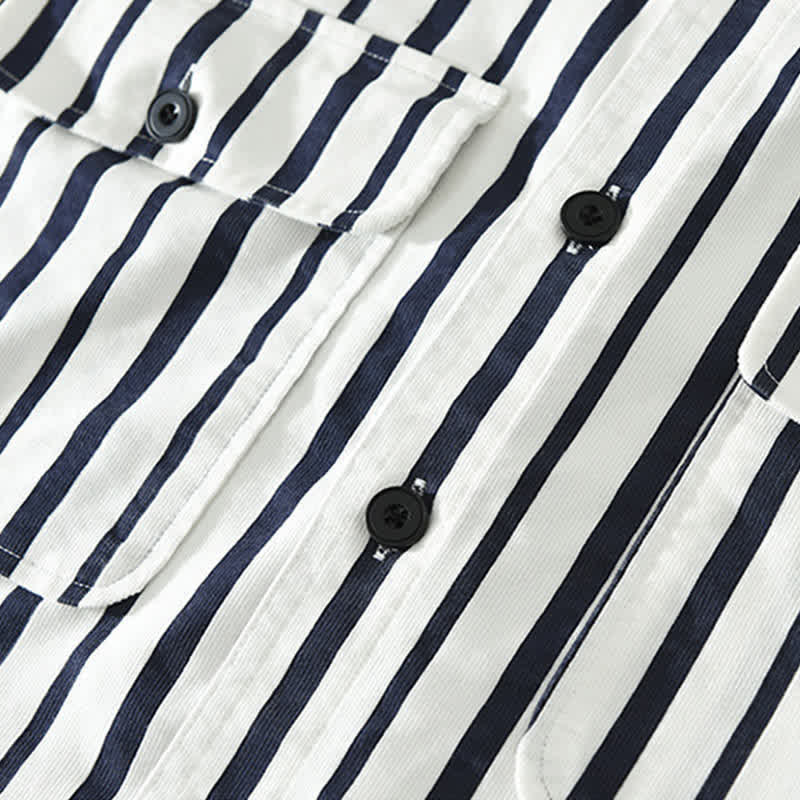 Buddha Stones Spring Casual Classic Button-Up Striped Men's Long Sleeve Shirts With Pocket - image 6