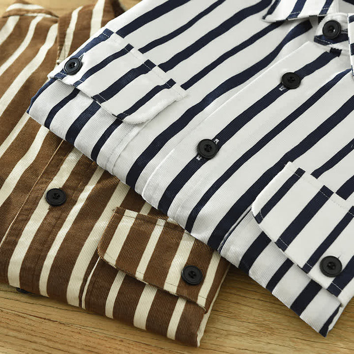 Buddha Stones Spring Casual Classic Button-Up Striped Men's Long Sleeve Shirts With Pocket - image 16