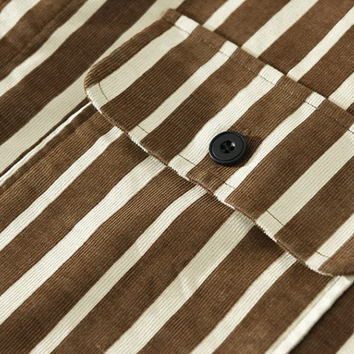 Buddha Stones Spring Casual Classic Button-Up Striped Men's Long Sleeve Shirts With Pocket - image 13