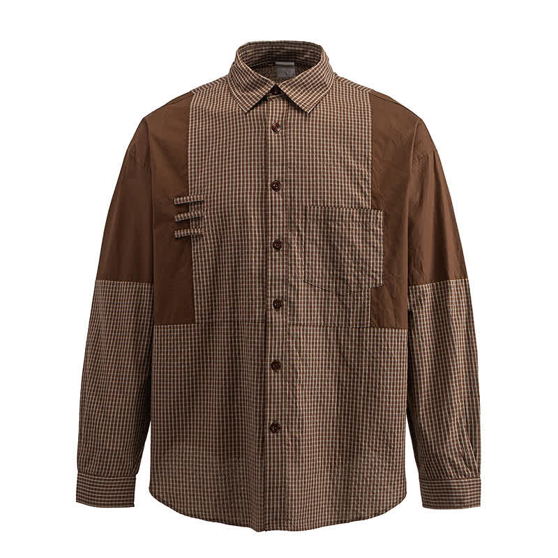 Buddha Stones Spring Fall Vintage Button-Up Plaid Men's Long Sleeve Shirts With Pocket - image 1