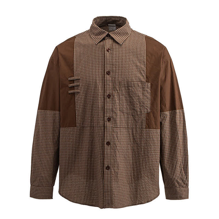 Buddha Stones Spring Fall Vintage Button-Up Plaid Men's Long Sleeve Shirts With Pocket - image 1