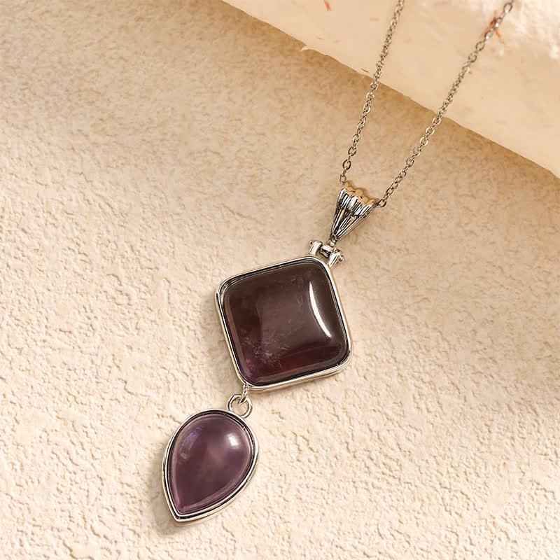 Buddha Stones Natural Stone Opal Double Pendant Calm Necklace - Amethyst - image 6