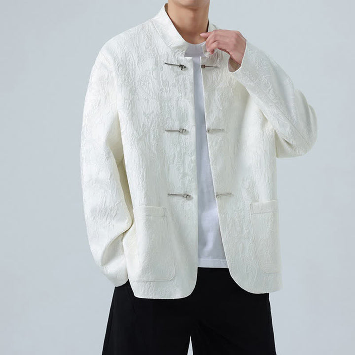 Buddha Stones Fall Winter Tang Style Vintage Mandarin Collar Frog Button Floral Men's Jackets With Pocket - image 10